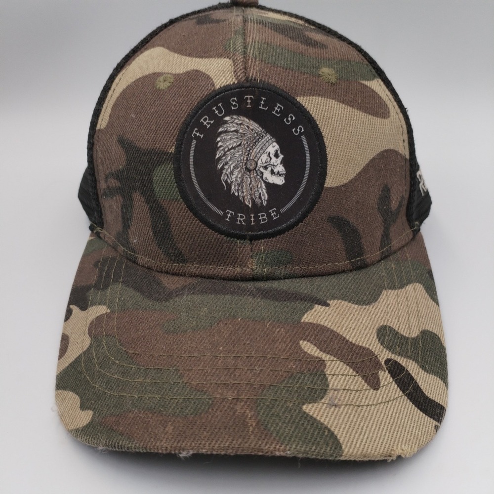 Trustless Tribe Runebase Camo Trucker Hat Mesh Back RB Logo Skull Headdress‎